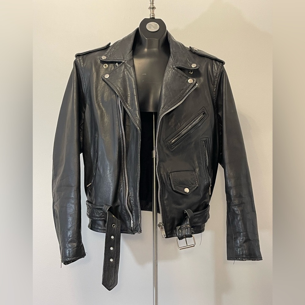 Vintage UNIK Black Heavy Leather Biker Jacket - 80’s